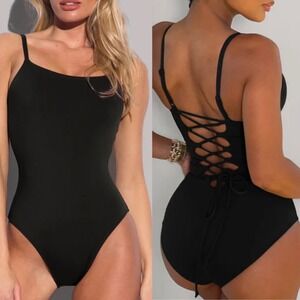 NWT TA3 Lacey Black One Piece Swimsuit Contour Size Large Short Beach Sexy